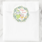 Sticker Rond Joyeux feuillage vert d'oeuf de lapin de Pâques (Sac)