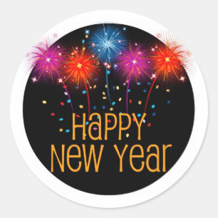 Sticker Rond Joyeux Feuille d'autocollant du Nouvel An