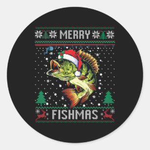 Sticker Rond Joyeux Fish Noël B Poisson Pêche de Noël Sweat Pêc