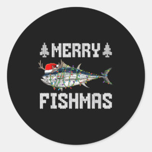 Sticker Rond Joyeux Fish Noël Thon Poisson de Noël Chapeau de P