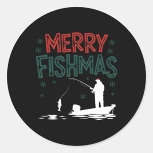Sticker Rond Joyeux Fishmas Drôle de Noël Pêcheur Vacances Fi
