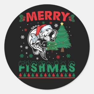 Sticker Rond Joyeux Fishmas Poisson Pêche Papa Pêcheur Noël