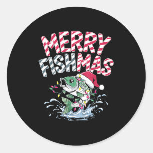 Sticker Rond Joyeux Fishmas Santa Amateurs de Pêche Drôle de Pê