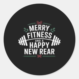 Sticker Rond Joyeux Fitness Et Happy New Arrière Drôle Gym Love