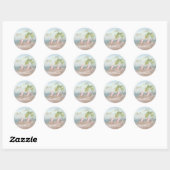 Sticker Rond Joyeux Flamant rose de plage de Noël Wreath unique (Feuille)