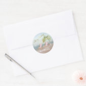 Sticker Rond Joyeux Flamant rose de plage de Noël Wreath unique (Enveloppe)