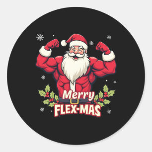 Sticker Rond Joyeux Flex-mas Muscles Pour Noël Père Noël Fitnes
