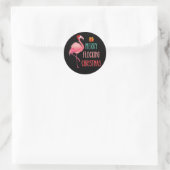 Sticker Rond Joyeux flocage Noël Funny Flamant rose Vacances (Sac)