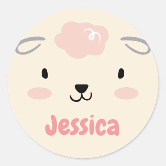Sticker Rond Joyeux Fluffy Rose Baby Sheep visage (Devant)