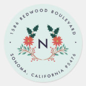 Sticker Rond Joyeux Foliage | Adresse de retour du monogramme d (Devant)