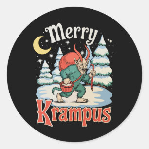 Sticker Rond Joyeux Folklore de Krampus Noël Horreur Xmas