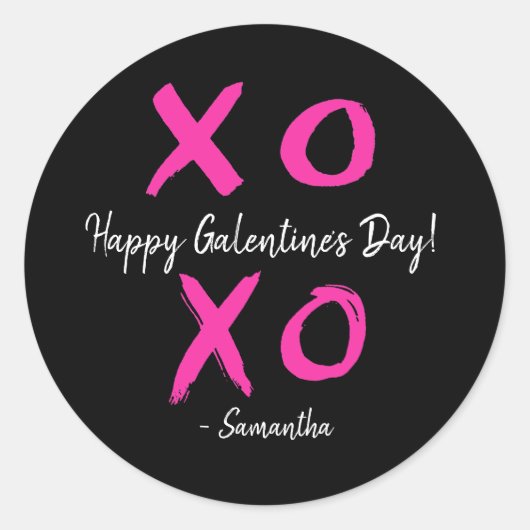 Sticker Rond Joyeux Galentine's Day rose et noir XOXO - (Devant)