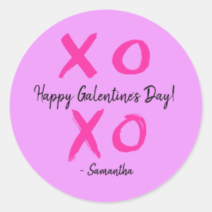 Sticker Rond Joyeux Galentine's Day rose et violet XOXO -
