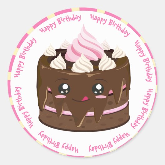 Sticker Rond Joyeux gâteau au chocolat kawaii anniversaire (Devant)