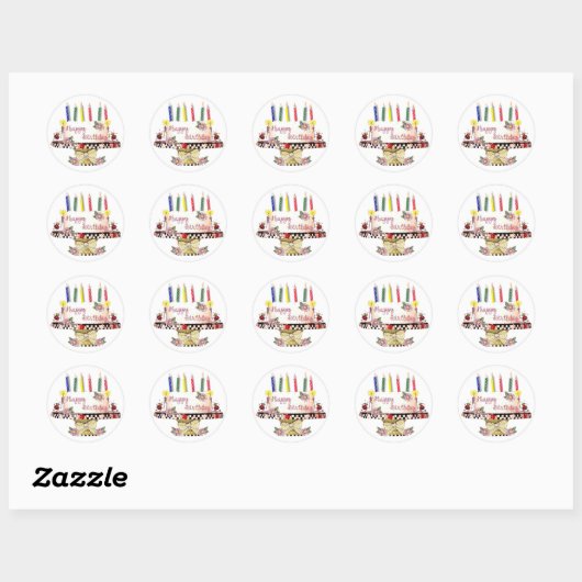 Sticker Rond Joyeux gâteau d'anniversaire (Feuille)