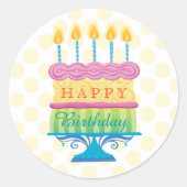 Sticker Rond Joyeux gâteau d'anniversaire avec points jaunes St (Devant)