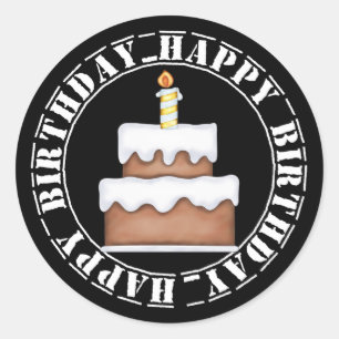 Sticker Rond Joyeux gâteau et bougie d'anniversaire