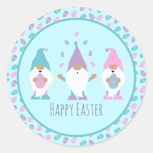 Sticker Rond Joyeux Gnome de Pâques Jonglant des oeufs de Pâq