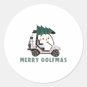 Sticker Rond Joyeux Golfmas Chariot de Golf Lumières de Noël Go
