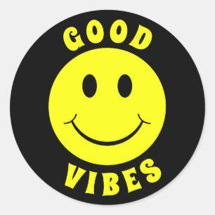 Sticker Rond Joyeux Good Vibes à visage jaune