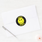 Sticker Rond Joyeux Good Vibes à visage jaune (Enveloppe)