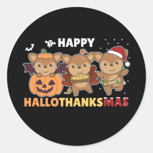Sticker Rond Joyeux Hallothanksmas Deers Christmas Deer Classic