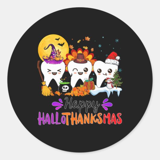 Sticker Rond Joyeux Hallothanksmas Dents Halloween Thanksgiving (Devant)