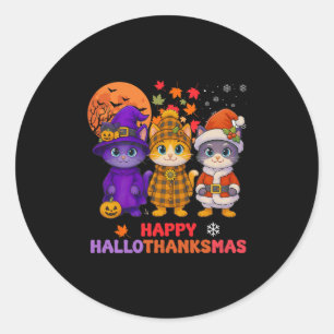 Sticker Rond Joyeux Hallothanksmas Drôle Halloween Thanksgiving