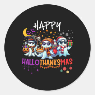 Sticker Rond Joyeux Hallothanksmas Fantôme Halloween Thanksgivi