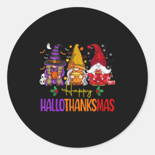 Sticker Rond Joyeux Hallothanksmas Gnomes Halloween Thanksgivin