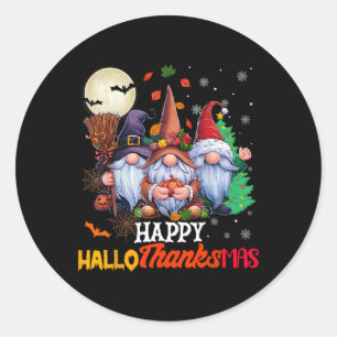 Sticker Rond Joyeux Hallothanksmas Gnomes Lover Halloween Joyeu