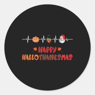 Sticker Rond Joyeux Hallothanksmas Heartbeat Fall Thanksgiving
