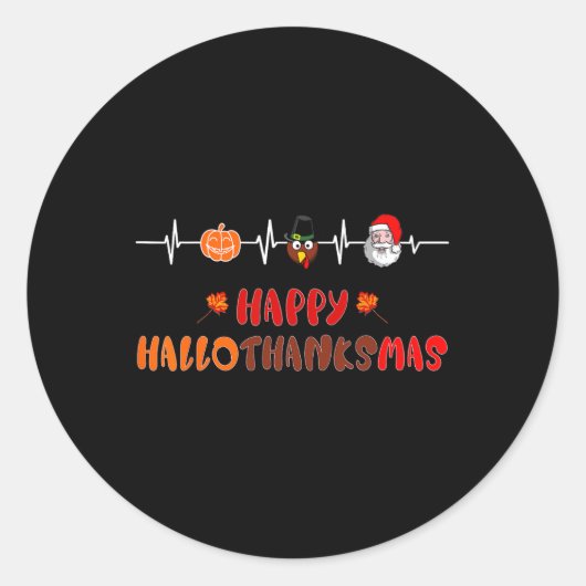 Sticker Rond Joyeux Hallothanksmas Heartbeat Fall Thanksgiving (Devant)