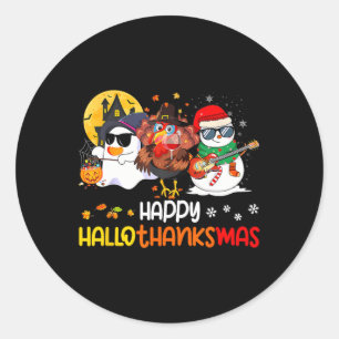 Sticker Rond Joyeux Hallothanksmas mignon fantôme Halloween Tha