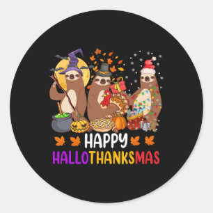Sticker Rond Joyeux Hallothanksmas Sloth Halloween Noël Fal