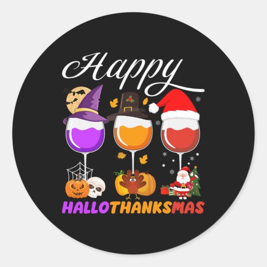 Sticker Rond Joyeux Hallothanksmas Verre Halloween Thanksgi (Devant)
