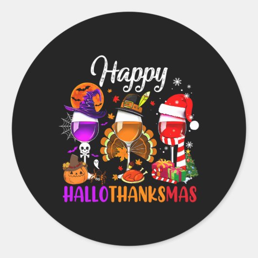 Sticker Rond Joyeux Hallothanksmas Vins Lunettes Sorcière Père  (Devant)