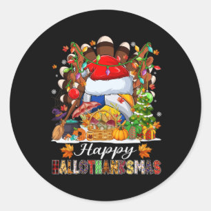 Sticker Rond Joyeux Hallothanksmas Volleyball Halloween Thanksg