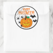 Sticker Rond Joyeux Halloween avec araignées et chauves-souris  (Sac)
