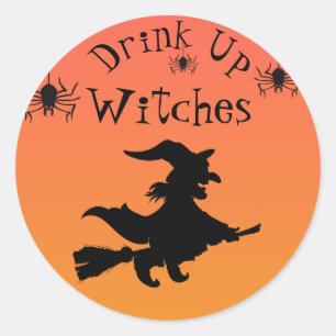 Sticker Rond Joyeux Halloween Boire des sorcières