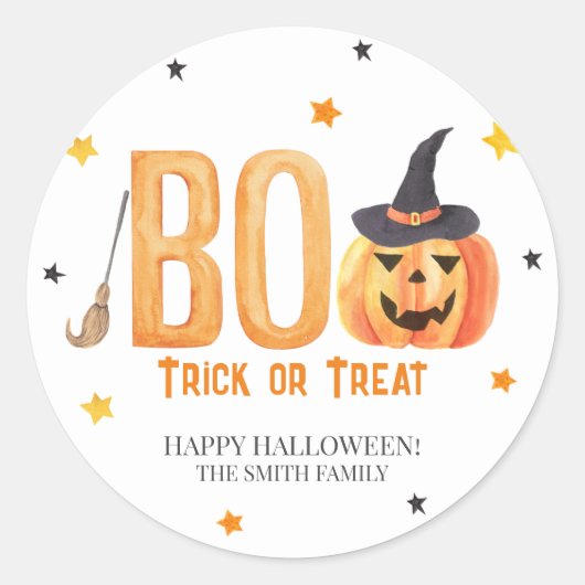 Sticker Rond Joyeux Halloween, BOO, Trick ou Treat (Devant)