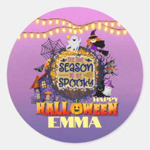 Sticker Rond Joyeux Halloween C'est la saison effrayante de cél