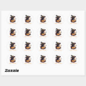 Sticker Rond Joyeux Halloween Chat noir Jack-o-Lantern (Feuille)