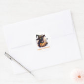 Sticker Rond Joyeux Halloween Chat noir Jack-o-Lantern (Enveloppe)