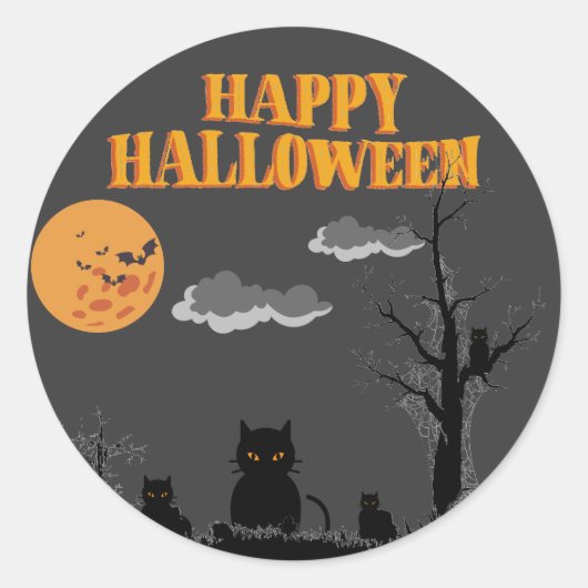 Sticker Rond Joyeux Halloween - Chats (Devant)