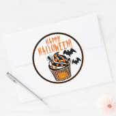 Sticker Rond Joyeux Halloween chauves-souris Cupcake (Enveloppe)