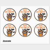 Sticker Rond Joyeux Halloween chauves-souris Cupcake (Feuille)