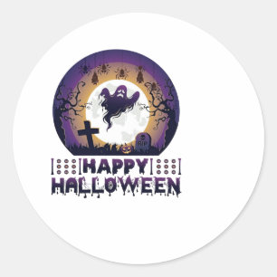 Sticker Rond Joyeux Halloween Chauves-souris fantômes araignées