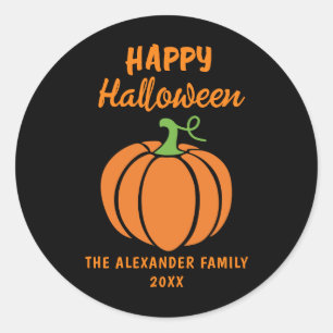 Sticker Rond Joyeux Halloween Citrouille Orange Noire