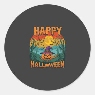 Sticker Rond Joyeux Halloween Citrouille Sorcière Chapeau Plein
